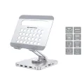 Conceptronic Tablet Stand with 8-in-1 Docking Station - 360° Rotating Base - Foldable - Adjustable Height