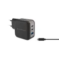 Conceptronic 3-Port 67W GaN USB PD Charger with USB-C Charging Cable - USB-C x 2 - USB-A x 1 - QC 3.0 - PPS